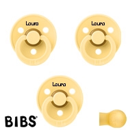 BIBS Colour Schnuller mit Namen, Gr. 2, 3 Pale Butter, Gelb, Rund Latex, (3er Pack)